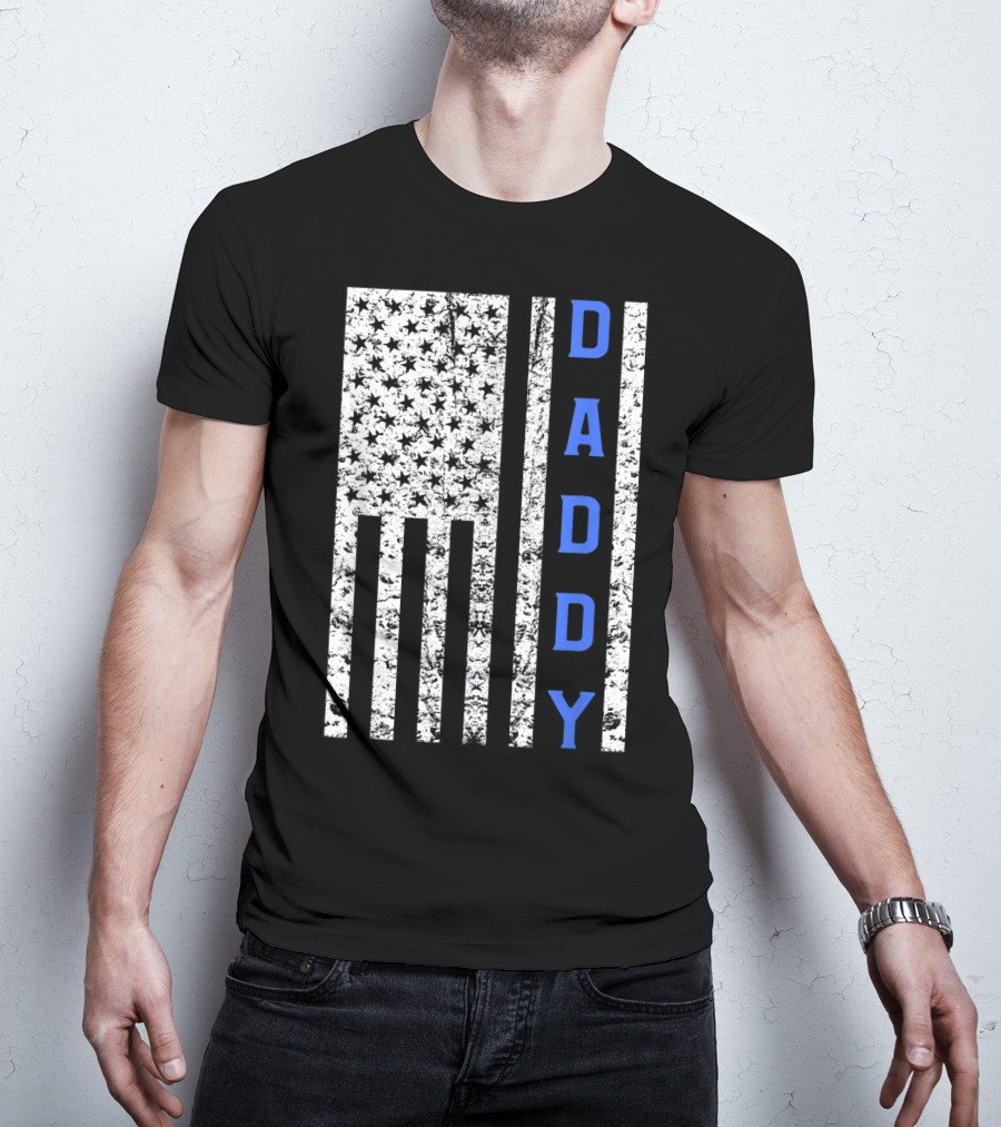 American Flag Thin Blue Line Daddy Cop Dad T-Shirt