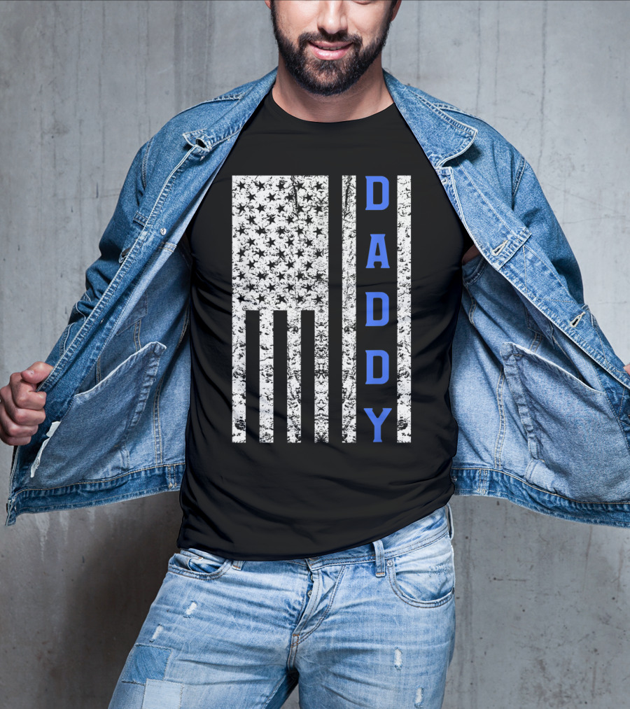 American Flag Thin Blue Line Daddy Cop Dad T-Shirt