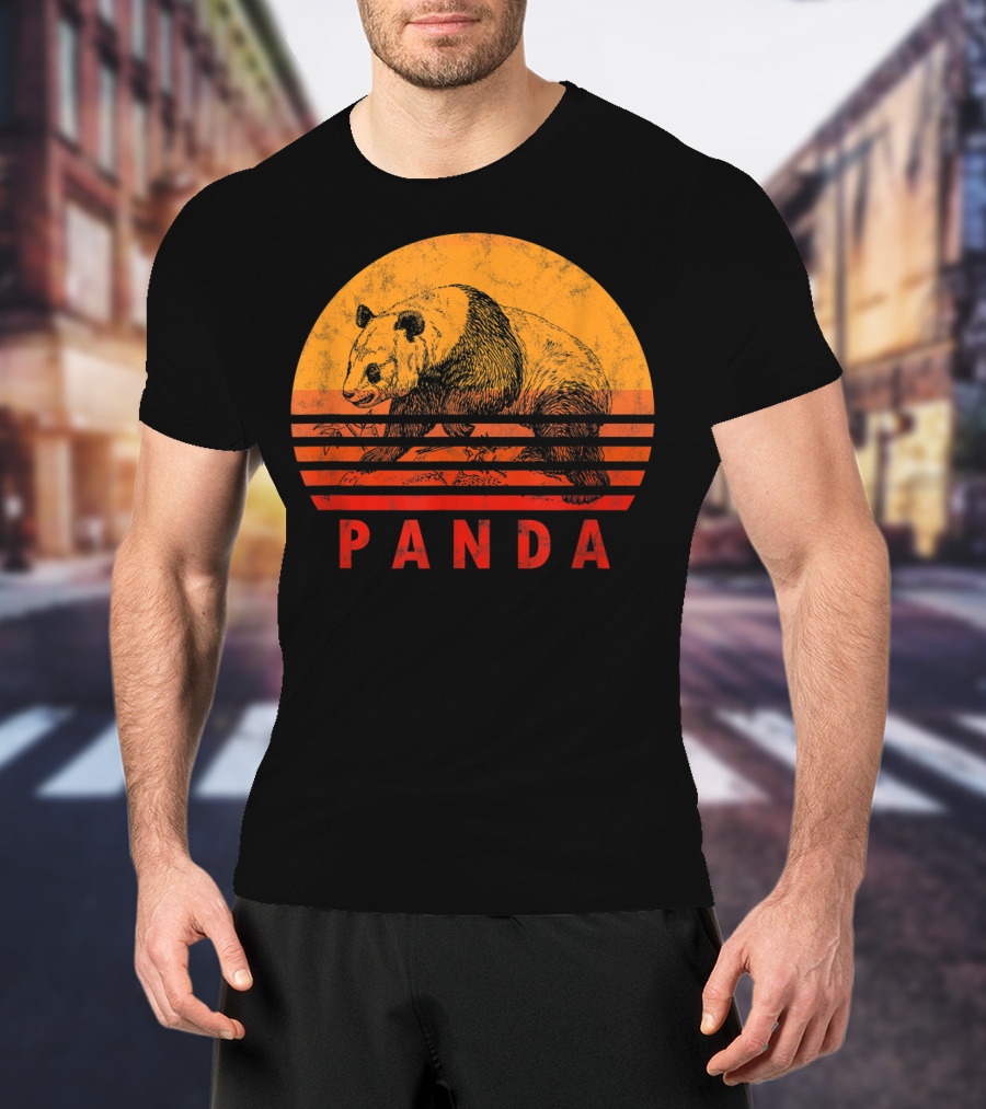 Vintage Panda Bear Sunset Illustration Panda Lover T-Shirt