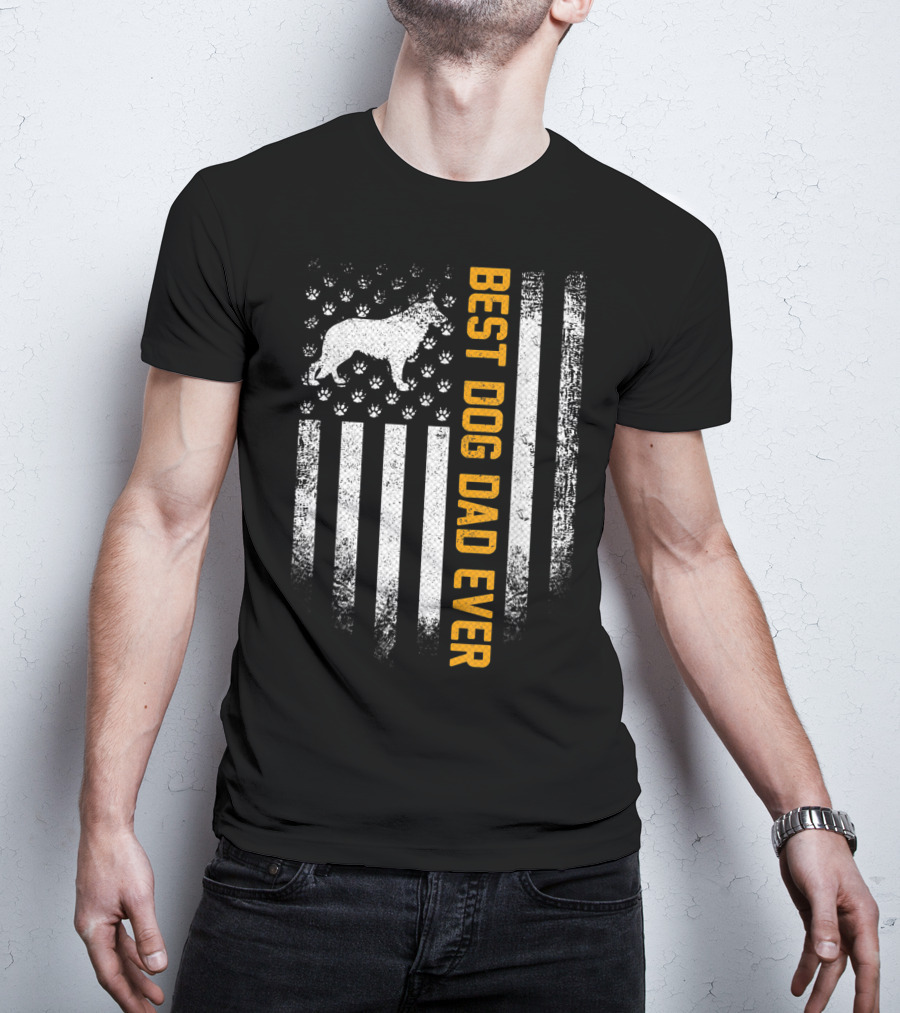Best Dog Dad Ever Vintage USA German Shepherd Flag T-Shirt