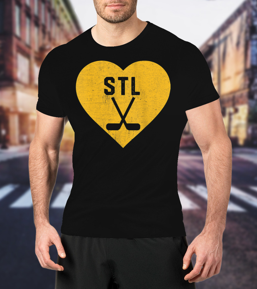 STL Heart With Hockey Sticks St Louis Hockey T-Shirt