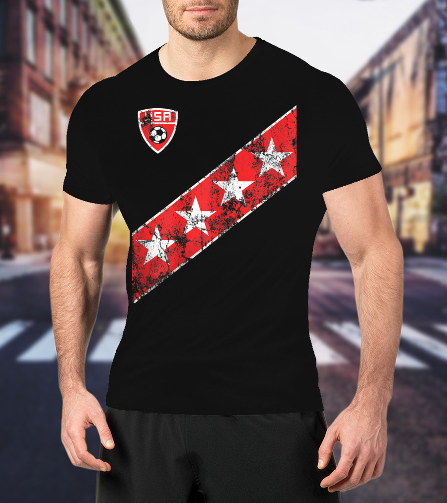 USA Soccer Stars Emblem With Red And White Stripes T-Shirt