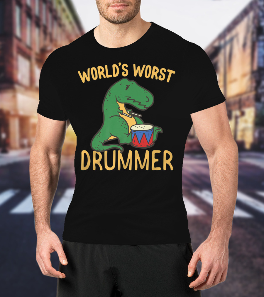 World's Worst Drummer T-Rex Drumming Dino Birt T-Shirt