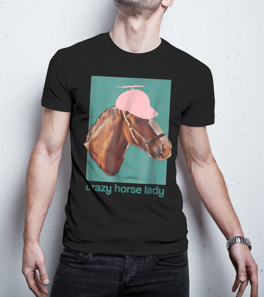 Crazy Horse Lady With Funny Pink Propeller Hat T-Shirt