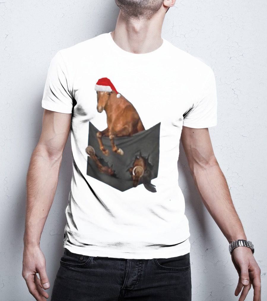 Santa Hat Criollo Horse Bursting From Pocket T-Shirt