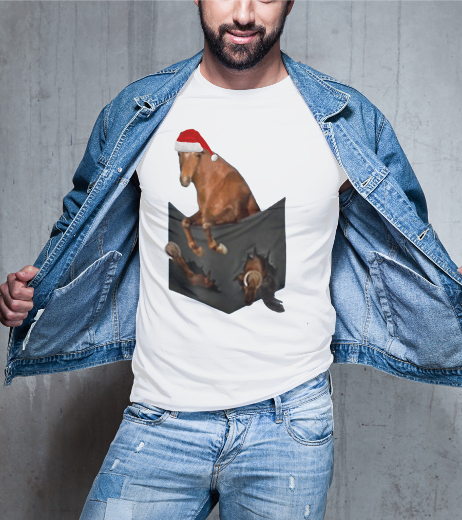 Santa Hat Criollo Horse Bursting From Pocket T-Shirt