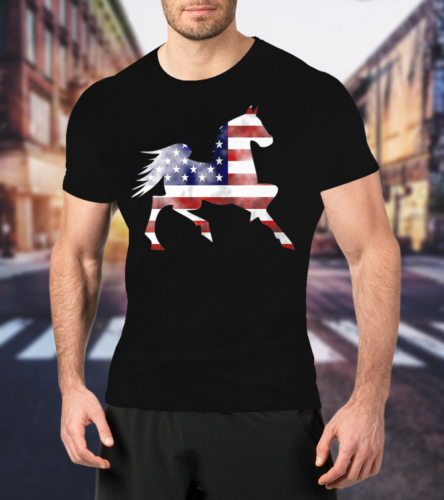 American Flag Horse Silhouette Riding T-Shirt