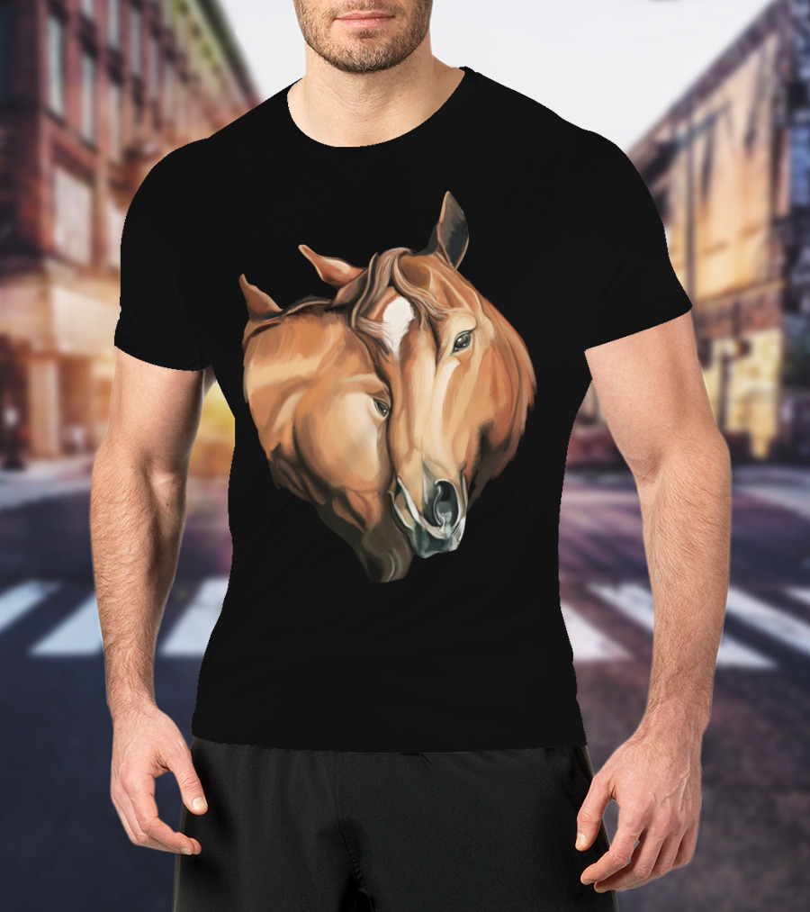 Cute Brown Horses Love Horse Affection T-Shirt