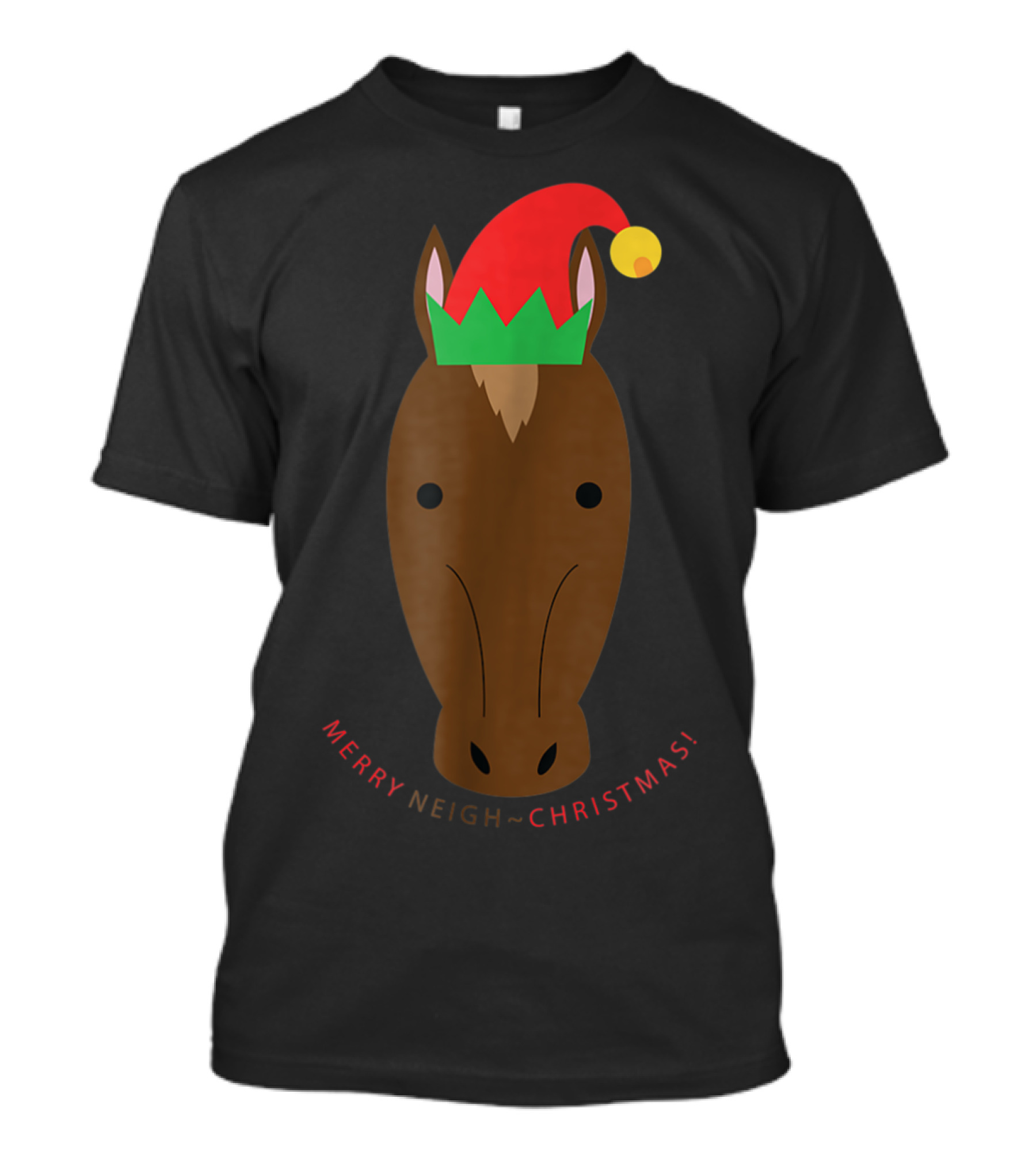 Merry Neigh Christmas Cute Horse Face Character T-Shirt