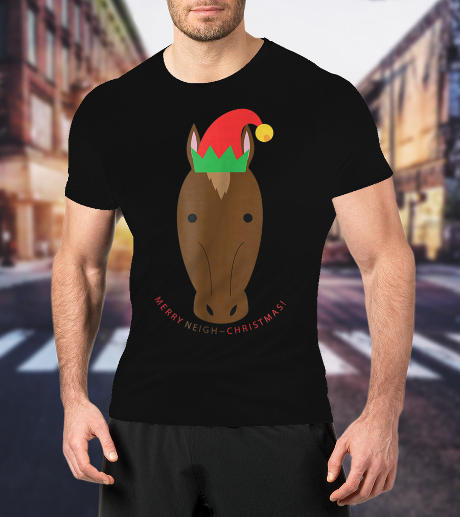 Merry Neigh Christmas Cute Horse Face Character T-Shirt