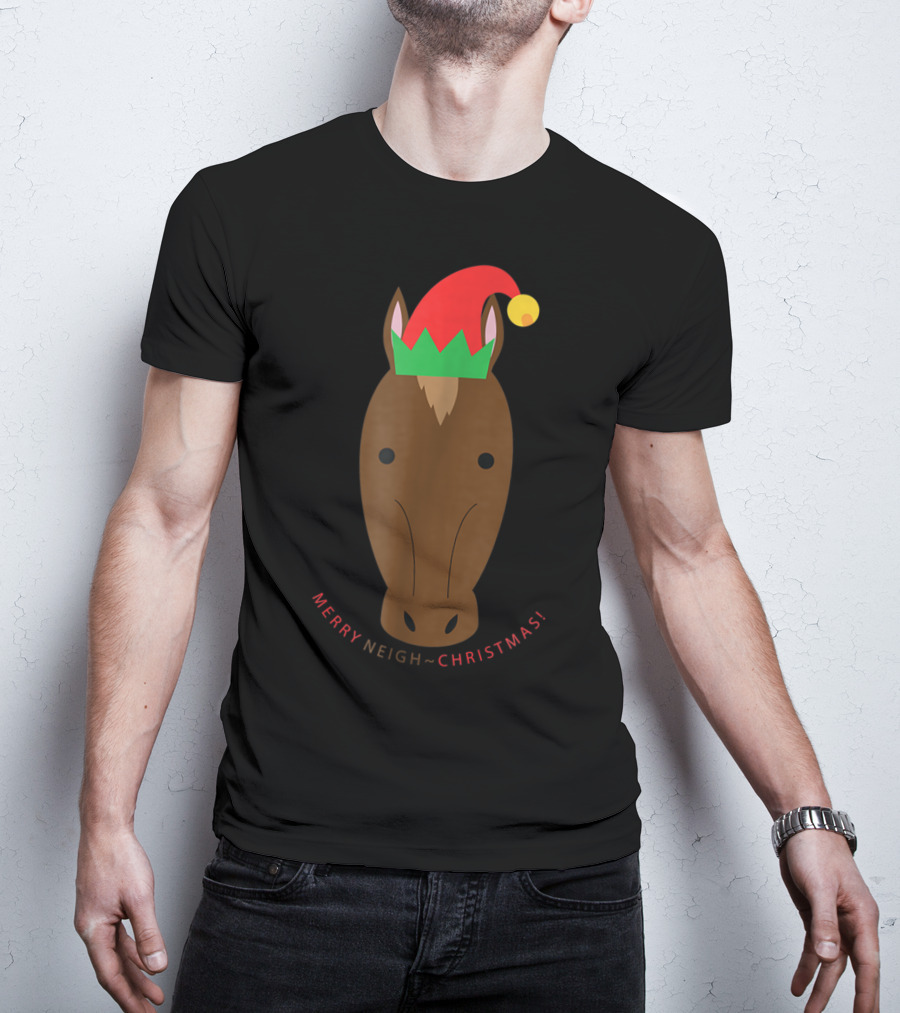 Merry Neigh Christmas Cute Horse Face Character T-Shirt
