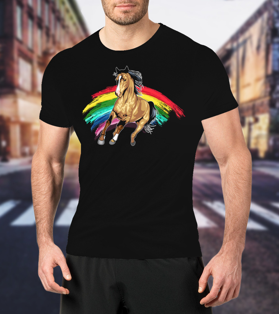 Cute Horse With Vibrant Rainbow For Horse Lovers T-Shirt
