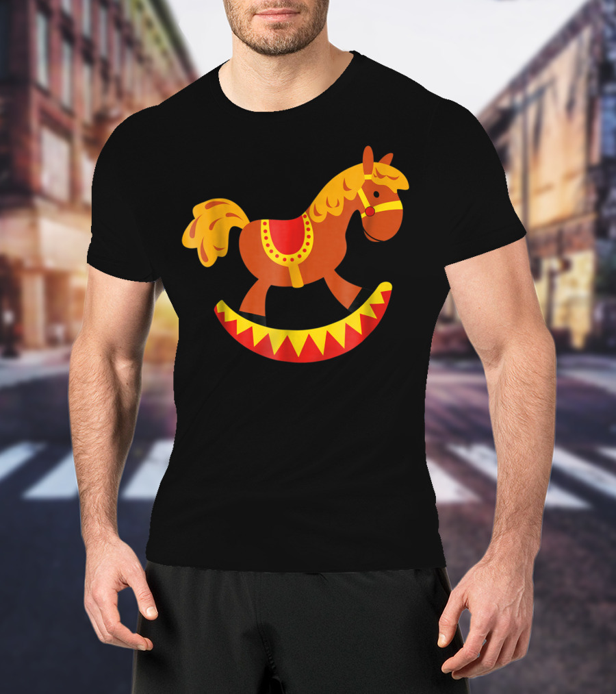 Cute Rocking Horse With Saddle Playful Red And Yellow Toy Pferd T-Shirt