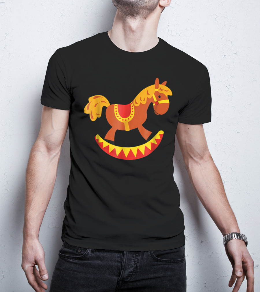 Cute Rocking Horse With Saddle Playful Red And Yellow Toy Pferd T-Shirt