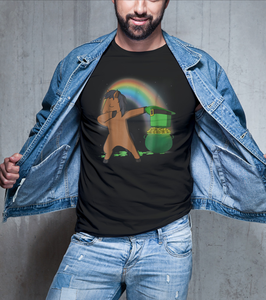 Dabbing Horse Leprechaun With Pot Of Gold And Rainbow T-Shirt
