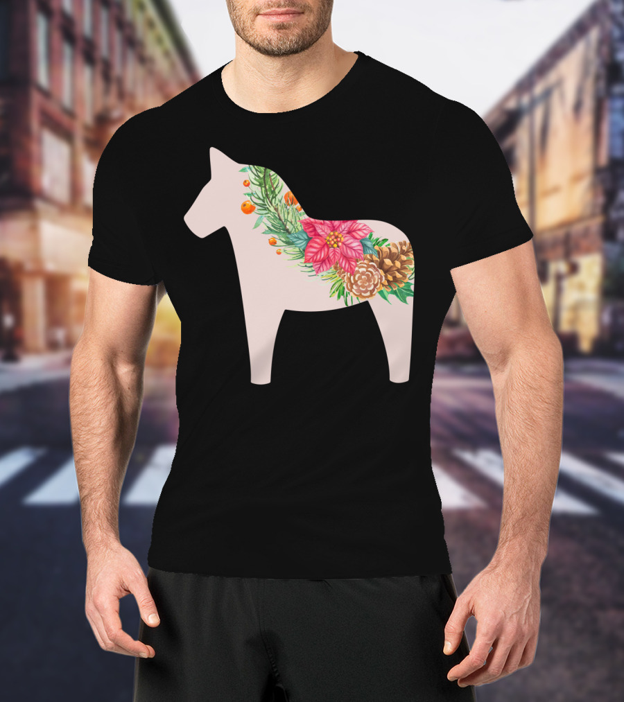 Dala Horse Swedish Christmas Floral Design Sweden T-Shirt