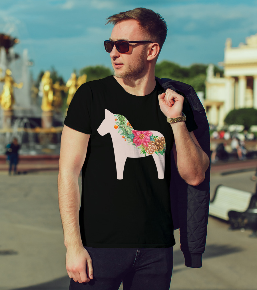 Dala Horse Swedish Christmas Floral Design Sweden T-Shirt