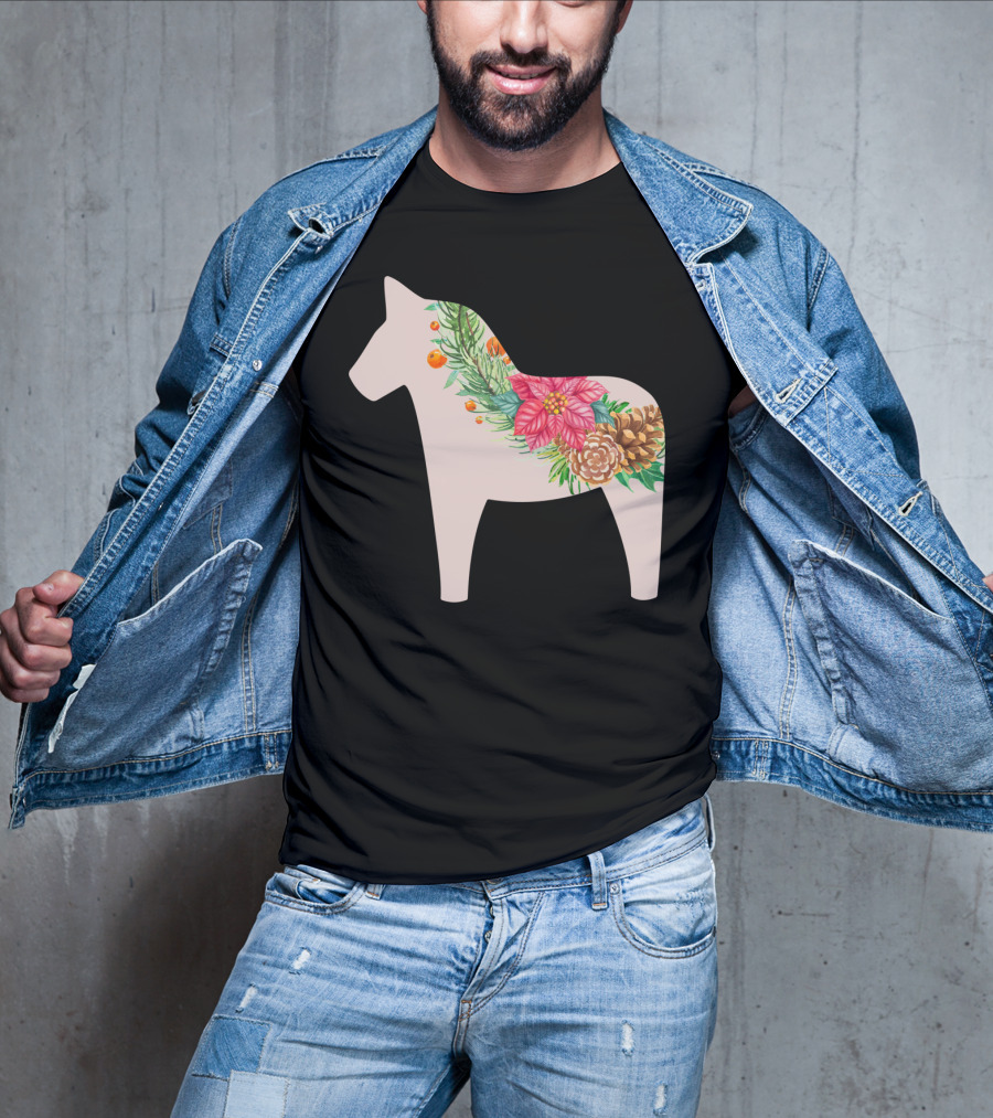 Dala Horse Swedish Christmas Floral Design Sweden T-Shirt