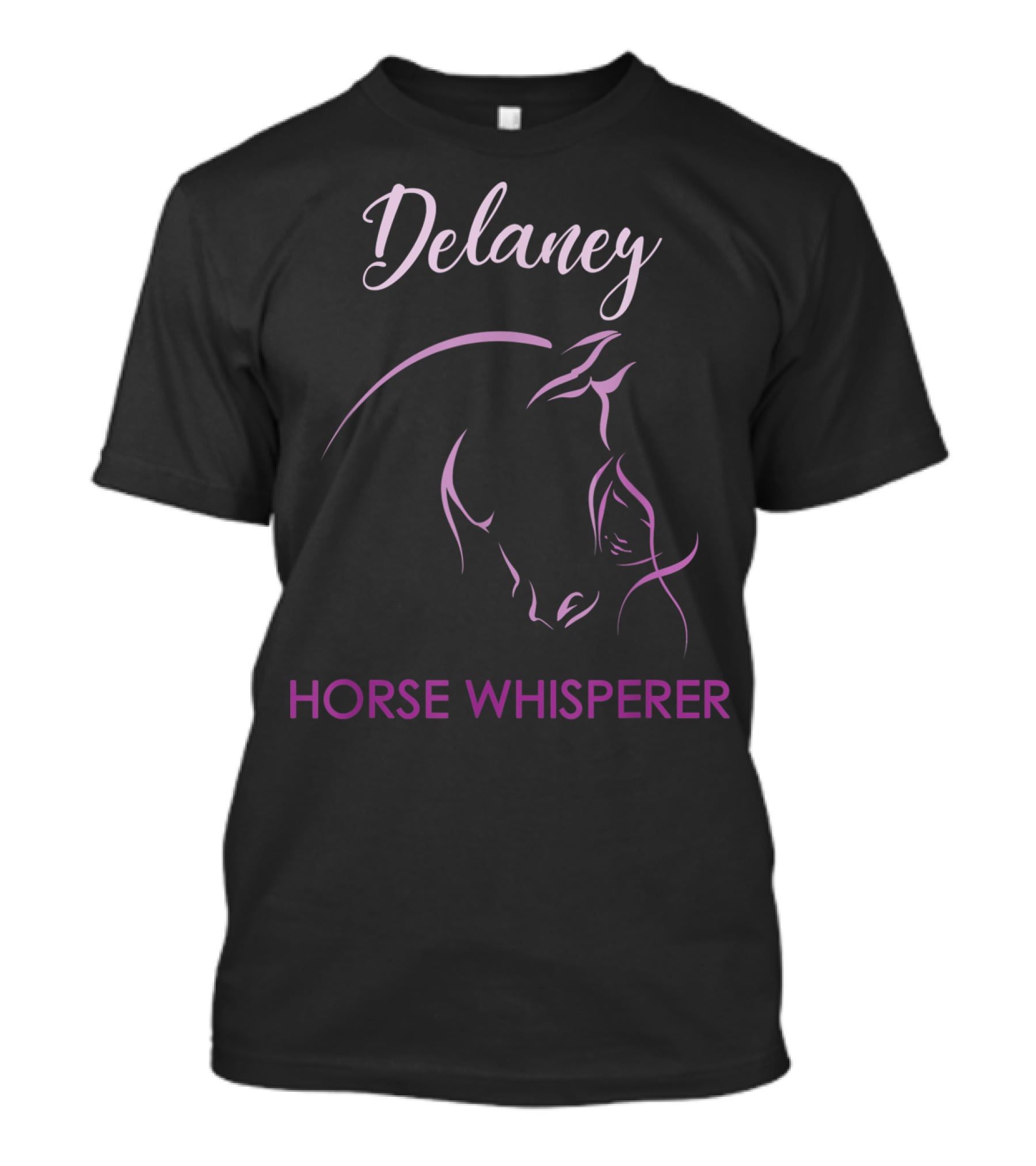 Delaney Horse Whisperer Personalized Name Purple Horse Outline T-Shirt