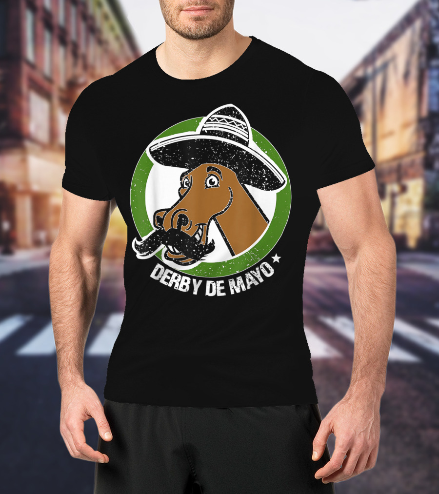 Derby De Mayo Cinco De Mayo Mustached Horse In Sombrero T-Shirt