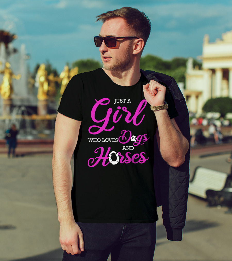 Just A Girl Who Loves Dogs And Horses Cute Funny Horseback Riding R2 T-Shirt