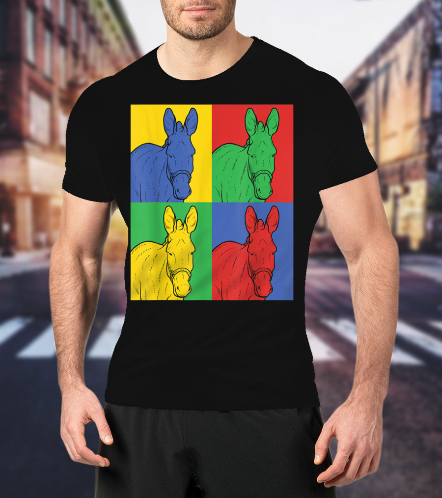 Donkey Pop Art Horse Colorful Four Panel T-Shirt