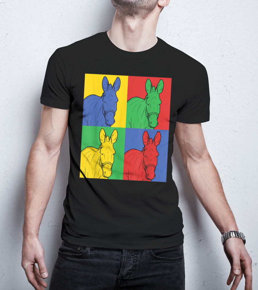 Donkey Pop Art Horse Colorful Four Panel T-Shirt