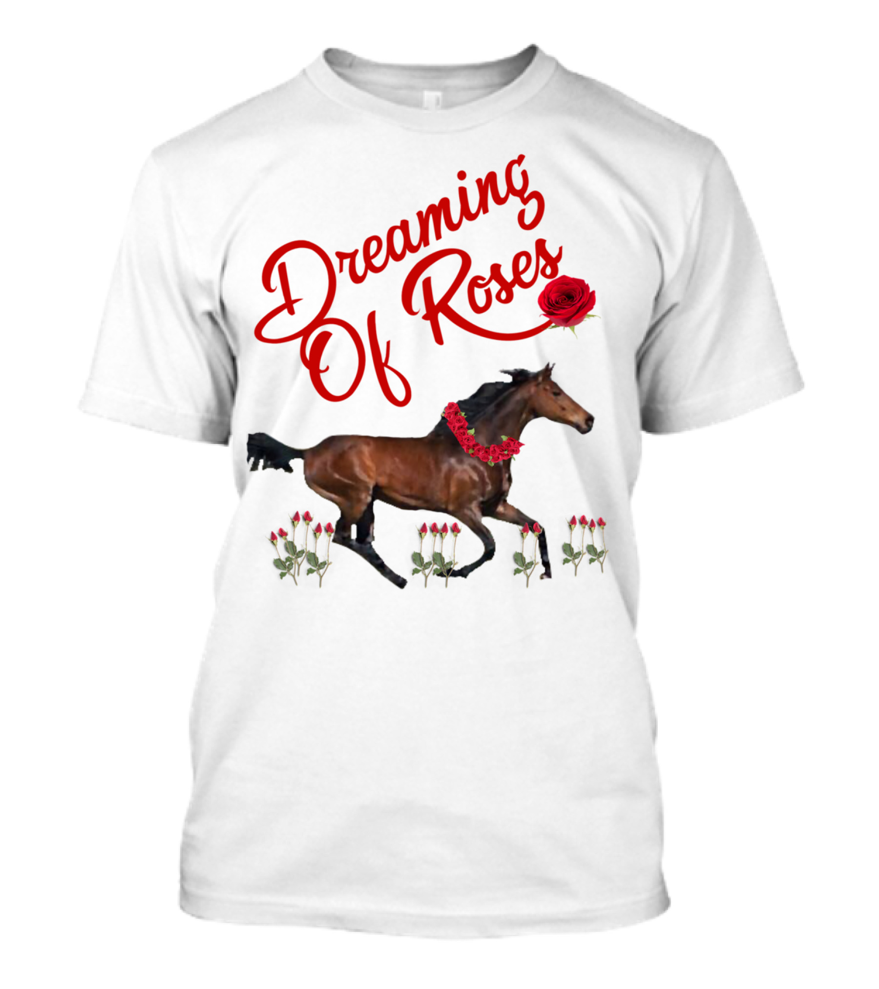 Dreaming Of Roses Horse With Red Floral Accents T-Shirt