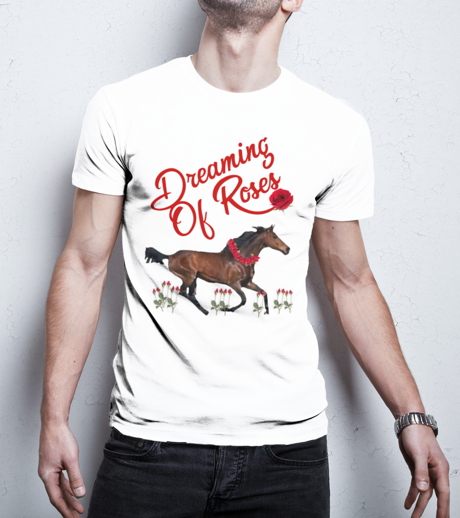 Dreaming Of Roses Horse With Red Floral Accents T-Shirt
