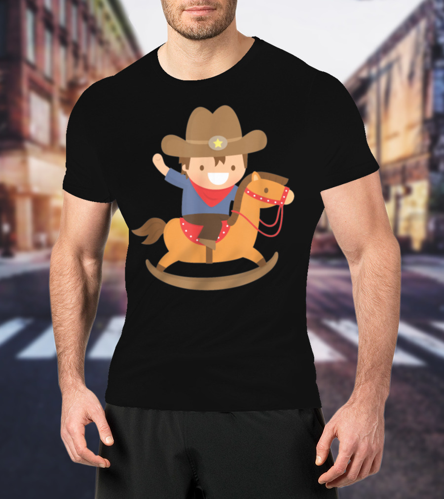 Cute Cowboy Riding Rocking Horse With Hat And Star T-Shirt