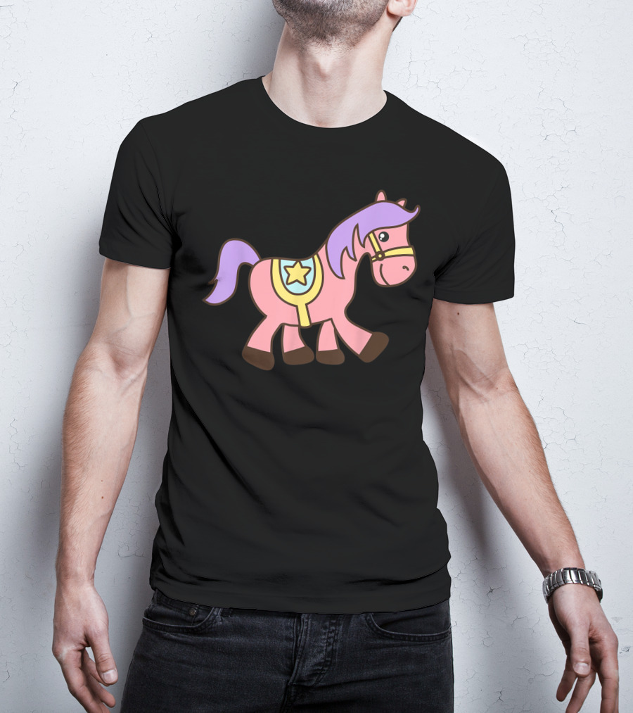 Happy Pink Pony With Purple Mane And Star Saddle T-Shirt