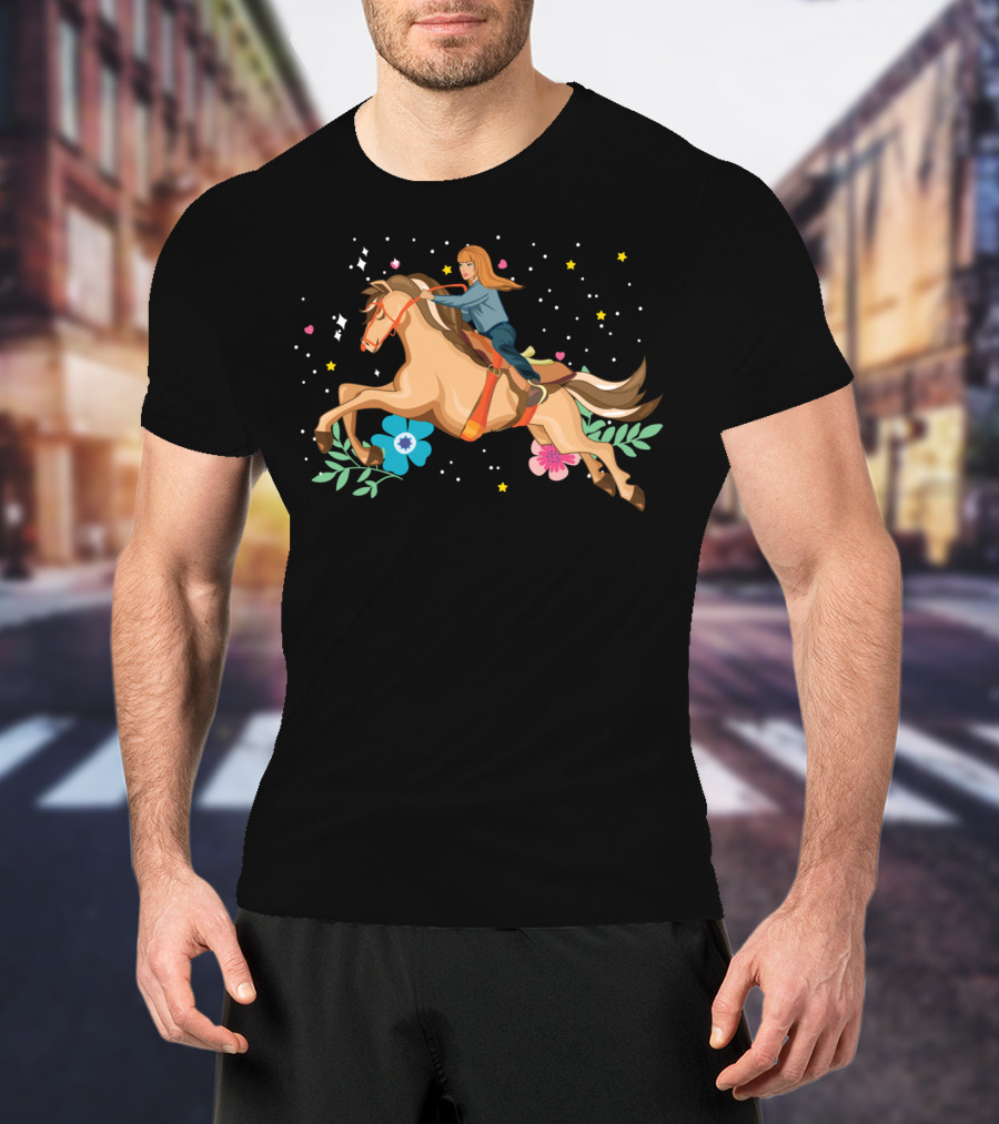 Dreamy Happy Horse Woman Energy With Stars And Flowers T-Shirt