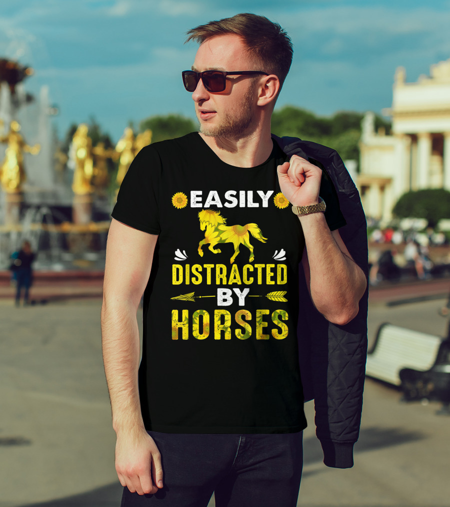 Easily Distracted By Horses Sunflower Horse T-Shirt