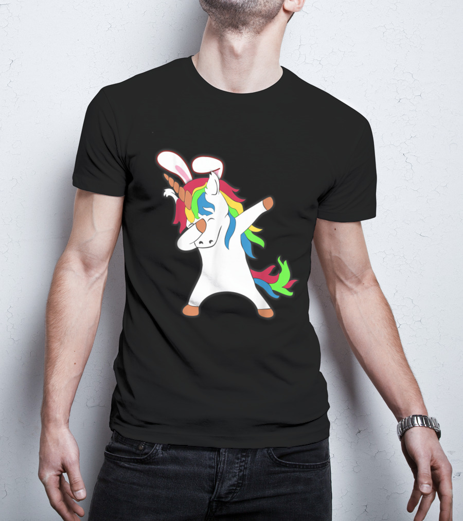 Easter Bunny Dabbing Unicorn With Rabbit Ears T-Shirt