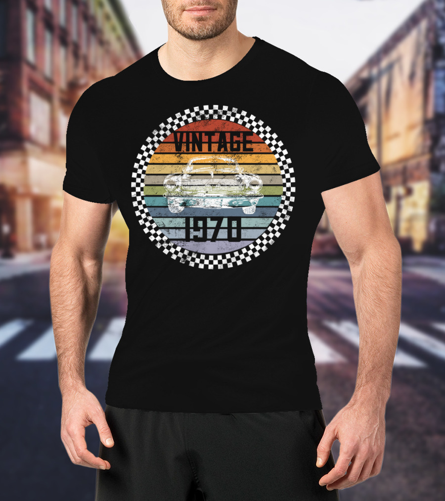 Vintage 1973 50 Year Old Birthday Classic Car Retro Rainbow Stripes T-Shirt