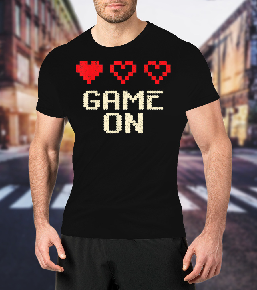 Game On Arcade Classic Gaming 3 Hearts Life Bar T-Shirt