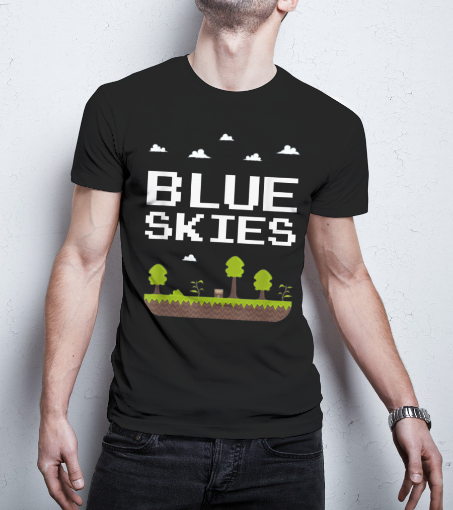 Blue Skies Classic Video Games Gamer Pixelated Trees Landscape T-Shirt