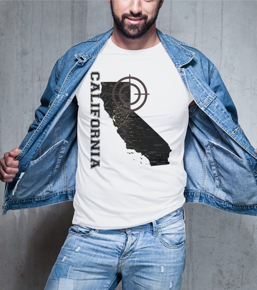 California Maps Classic Fun Black X0 State Outline With Target T-Shirt
