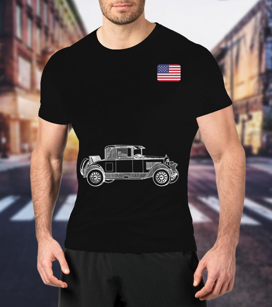 Classic Car USA American Flag Racing Patriotic Vintage Automobile T-Shirt