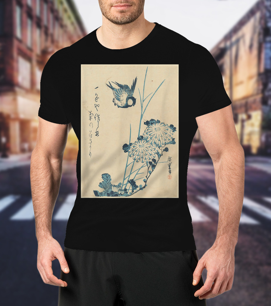 Classic Japanese Art Ukiyo-e Bird And Flowers Streetwear Aesthetic T-Shirt