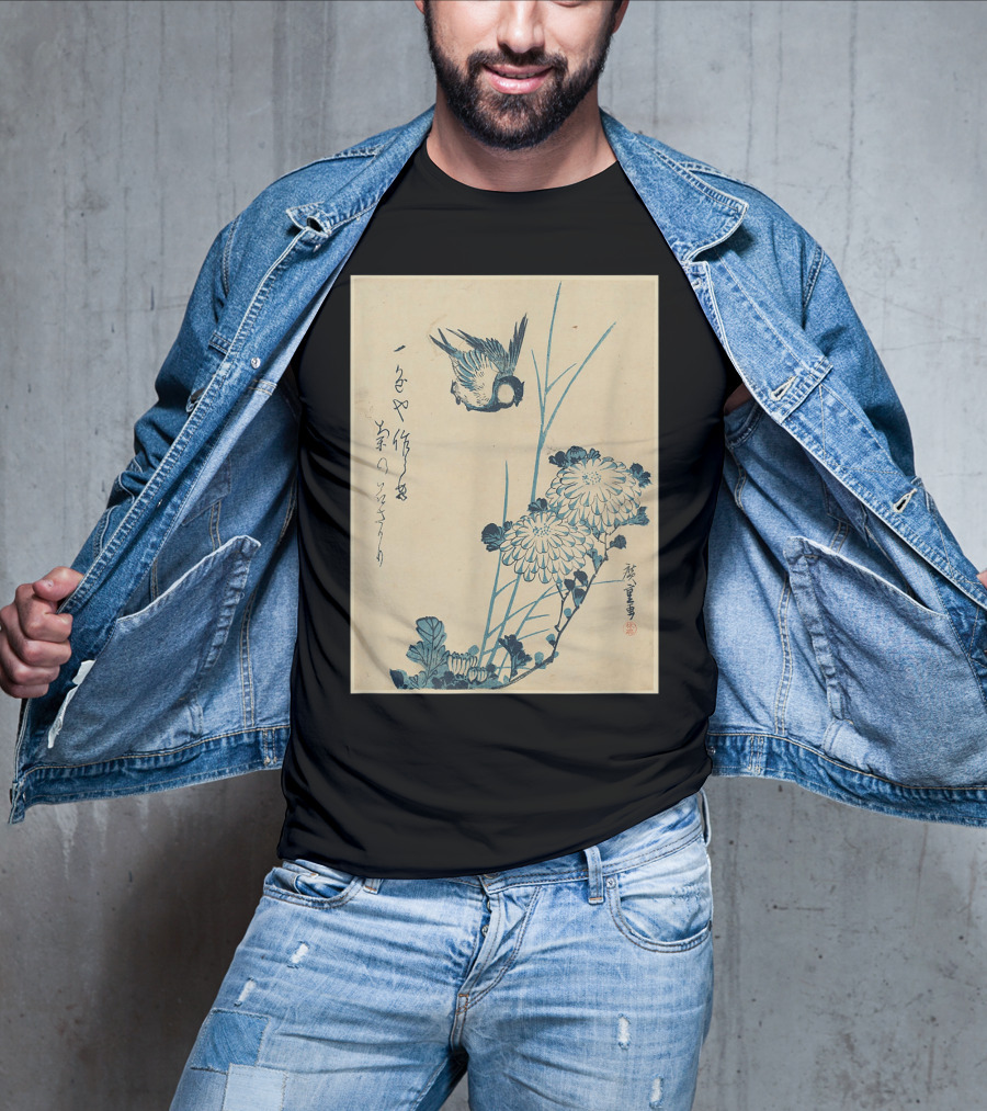 Classic Japanese Art Ukiyo-e Bird And Flowers Streetwear Aesthetic T-Shirt
