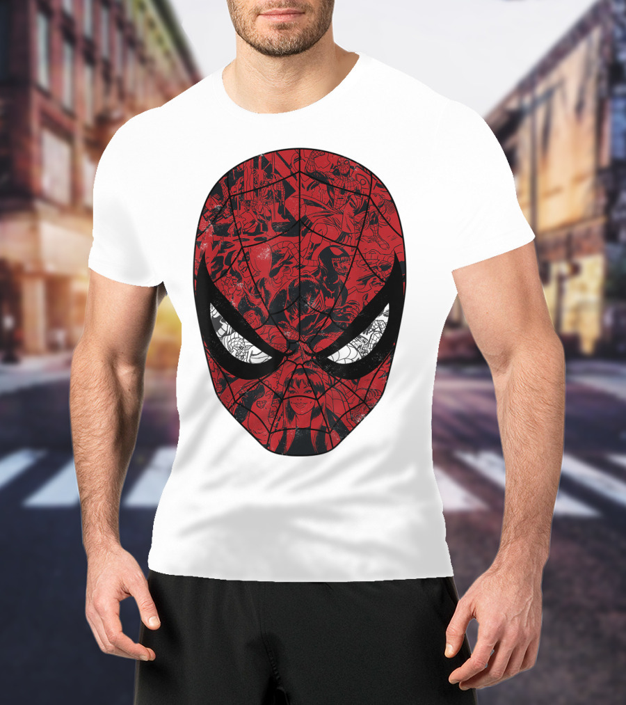 Spiderman Mask Marvel Comic Collage T-Shirt