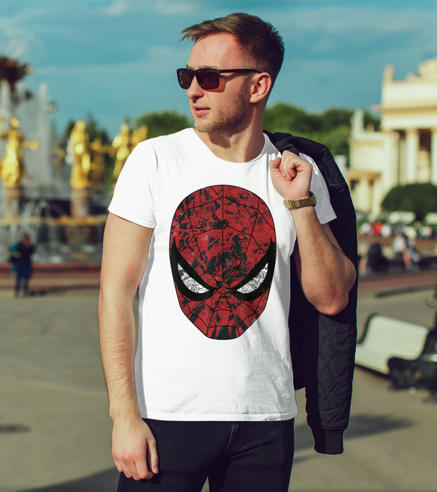 Spiderman Mask Marvel Comic Collage T-Shirt