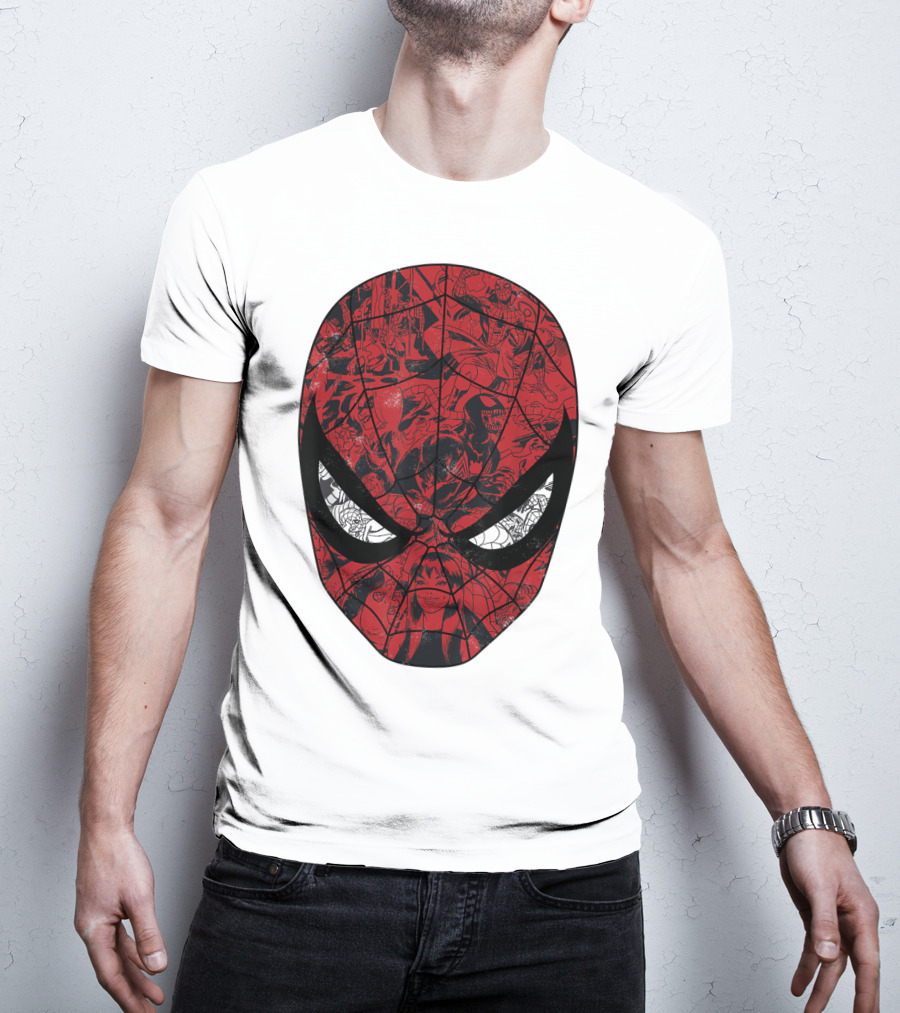 Spiderman Mask Marvel Comic Collage T-Shirt