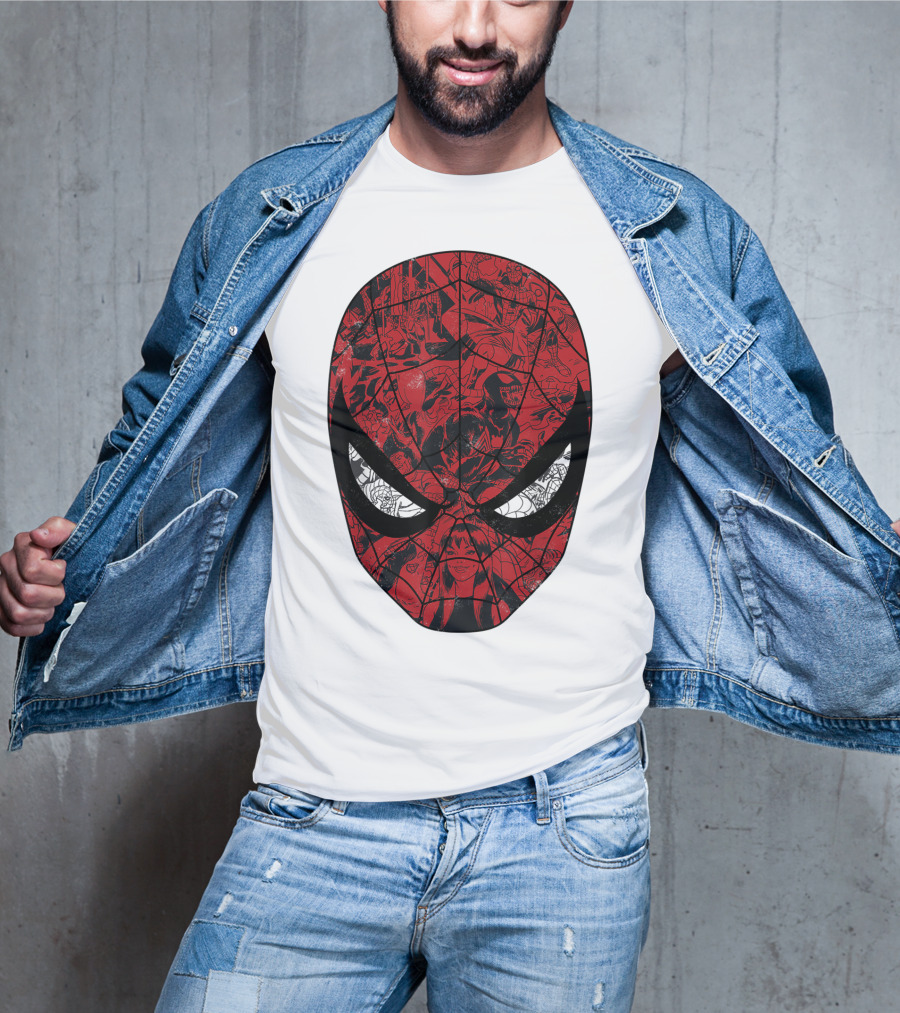 Spiderman Mask Marvel Comic Collage T-Shirt