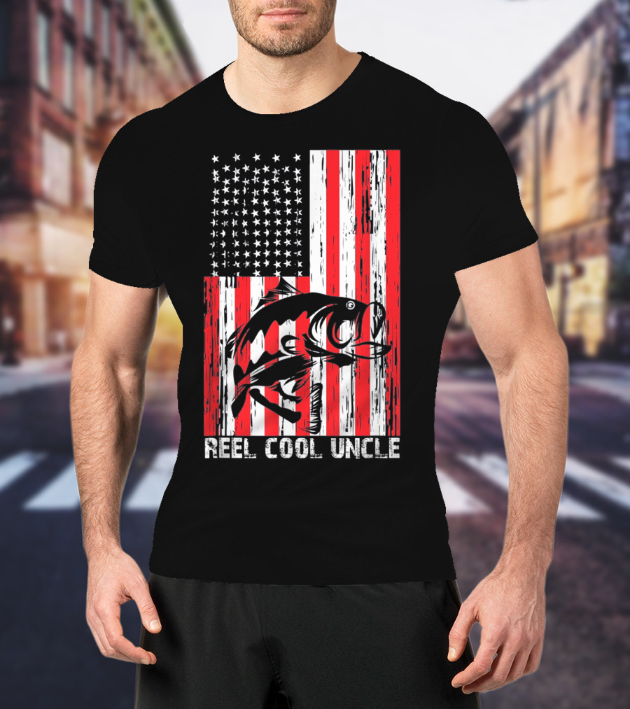 Reel Cool Uncle Vintage Fisherman American Flag T-Shirt