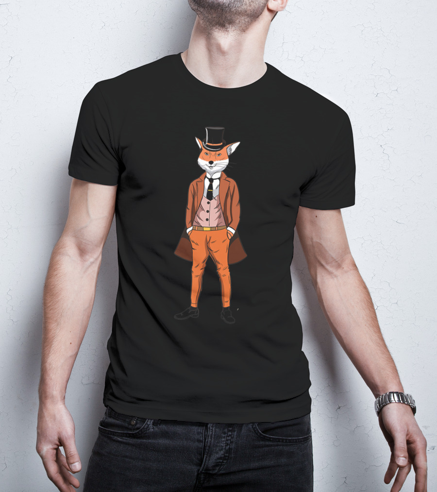 Mens Cool Red Fox Wearing Three Piece Suit And Tie With Top Hat T-Shirt