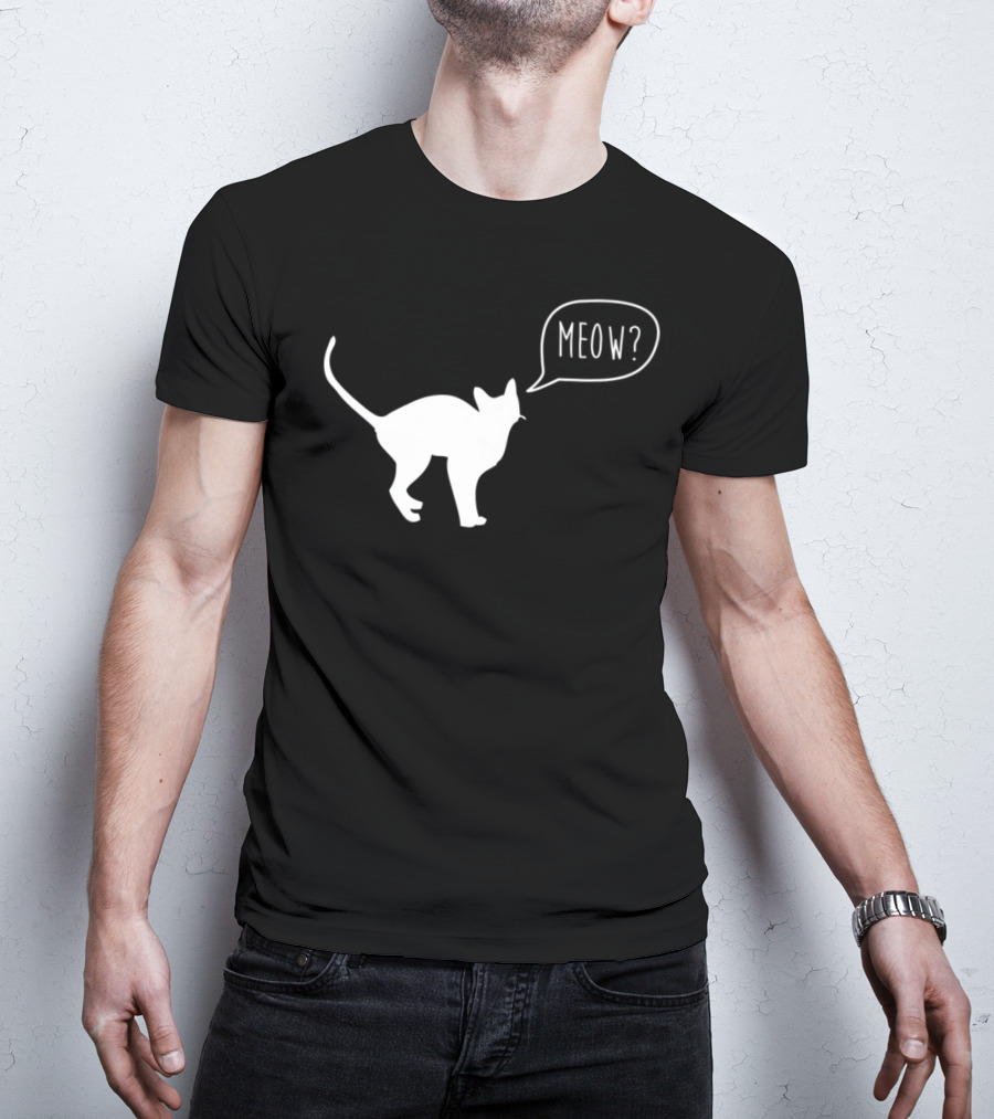 Meow Cat Illustration Cool Silhouette With Speech Bubble T-Shirt