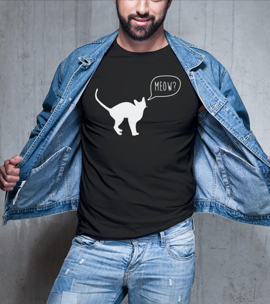 Meow Cat Illustration Cool Silhouette With Speech Bubble T-Shirt