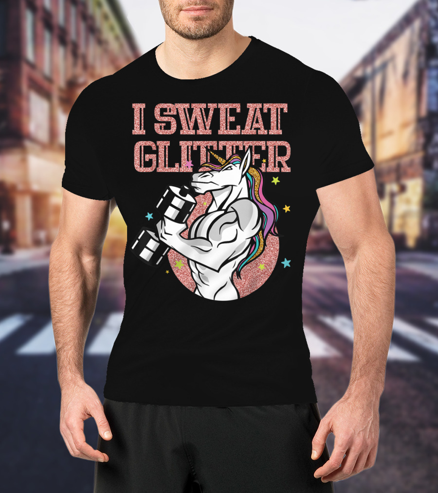 Muscular Unicorn Lifting Dumbbell I Sweat Glitter T-Shirt